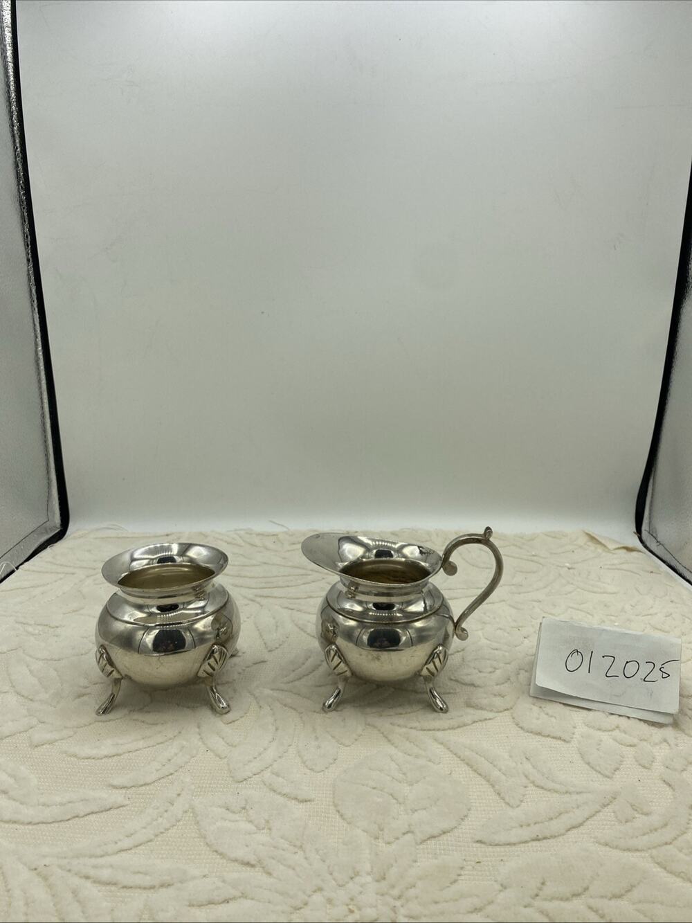 Vintage Silver Plated Footed Creamer And Sugar Bowl From India